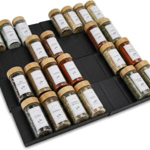 8 Pezzi Cassetto Portaspezie Portaspezie per Cucina Senza Bottiglie Portaspezie Regolabile Estensibile da 23 cm a 46 cm Portaspezie Salvaspazio per Mobile da Piano di Lavoro della Cucina, Nero