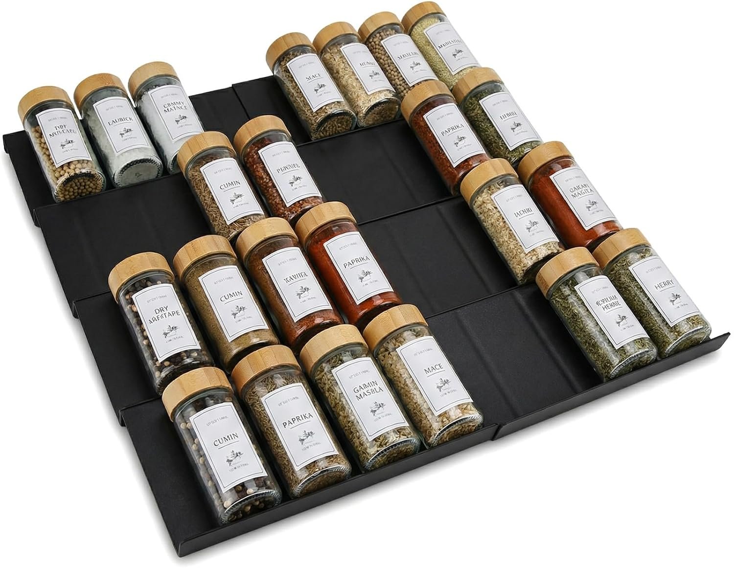 8 Pezzi Cassetto Portaspezie Portaspezie per Cucina Senza Bottiglie Portaspezie Regolabile Estensibile da 23 cm a 46 cm Portaspezie Salvaspazio per Mobile da Piano di Lavoro della Cucina, Nero