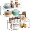 AKOLAFE Scaffale da cucina allungabile in 2 pezzi 35-65 cm Scaffale da cucina in metallo salvaspazio Supporto da cucina regolabile, capacità 36 kg, per bagno, ufficio, tavolo, credenza (bianco)