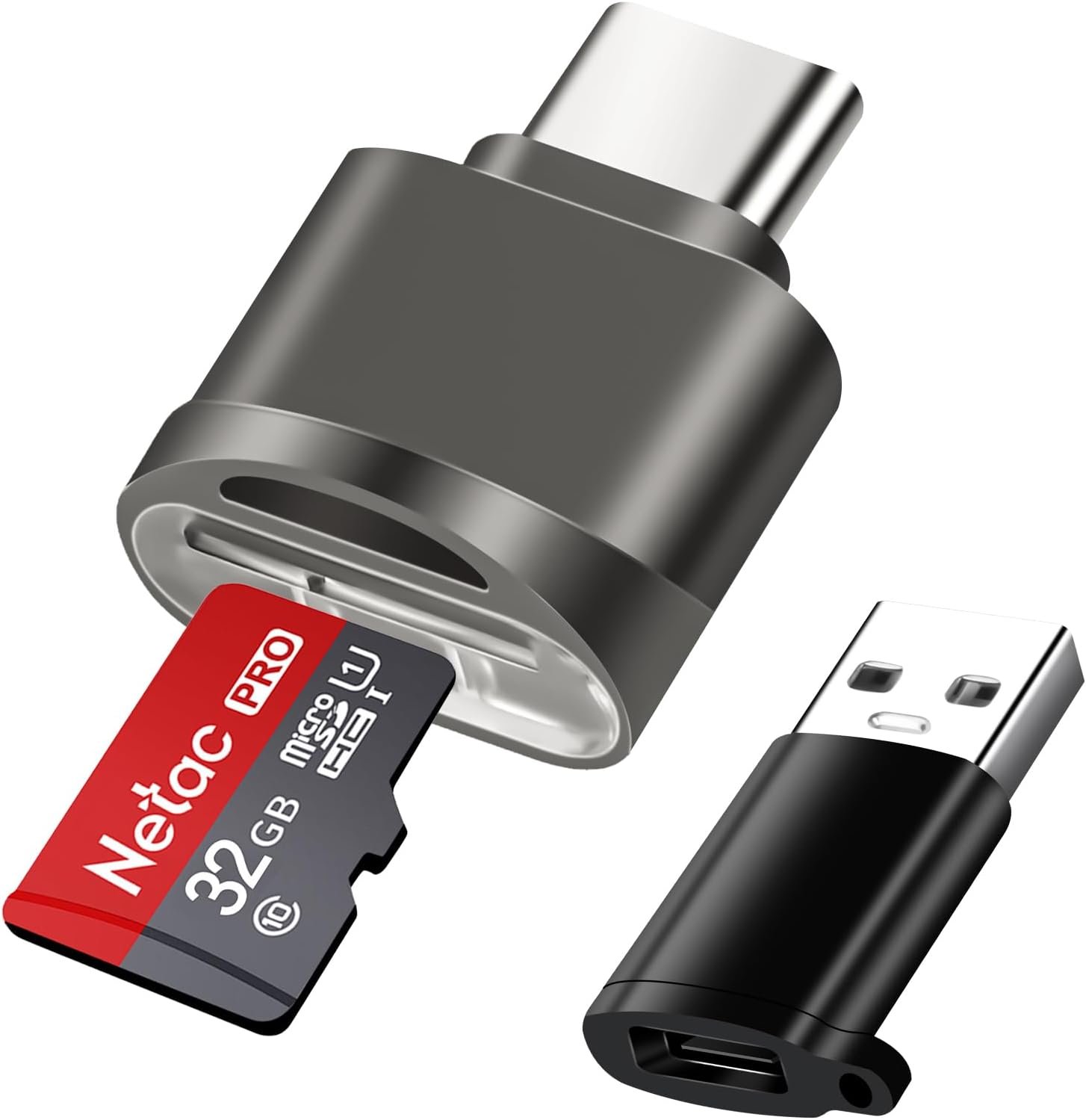AXFEE Micro SD USB-C Card Reader, TF Card Reader for Micro SDXC SDHC Card Compatible with Galaxy Phones, Laptops, Macbook, Gray - Image 2