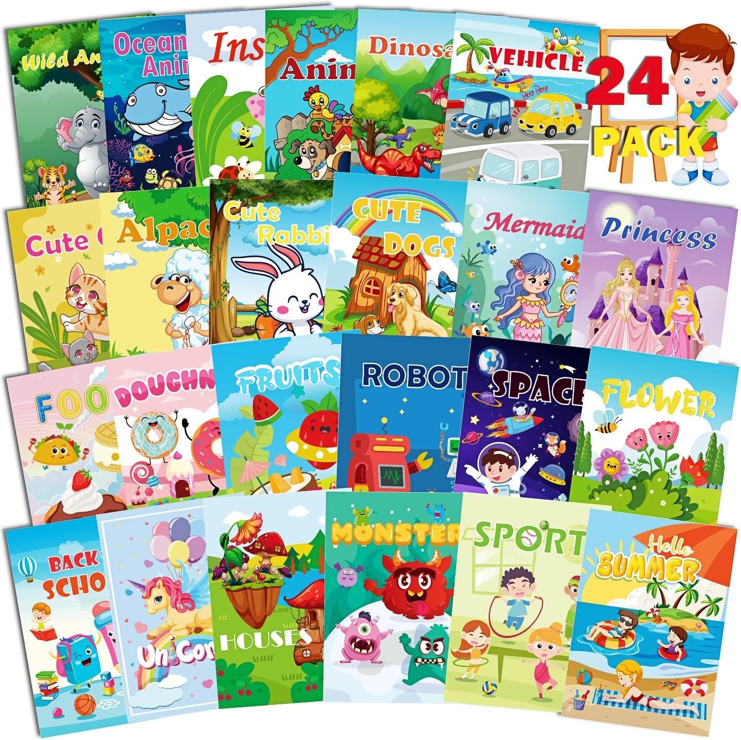Aannanl 24 mini libri da colorare adattati per bambini dai 2 ai 4 anni e dai 4 agli 8 anni, piccoli regali per feste, regali completi, riempitivi per sacchetti regalo, attività scolastiche in classe