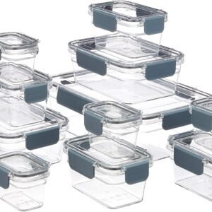 Amazon Basics 22 contenitori per alimenti in plastica trasparente Tritan con chiusura in Tritan