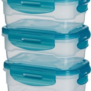 Amazon Basics Contenitori ermetici per alimenti da 0,6 litri con coperchio, Contenitori per alimenti in plastica senza BPA per frigorifero, congelatore, microonde e lavastoviglie - Blu