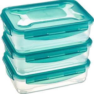 Amazon Basics Contenitori ermetici per alimenti da 1,2 litri con coperchio, Contenitori per alimenti in plastica senza BPA per frigorifero, congelatore, microonde e lavastoviglie, Trasparente