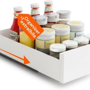 Avilia - Organizer Estraibile Multiuso Salvaspazio per Cucina e Casa, Organizer Bianco Compatto con Struttura Resistente, Pratico Accesso Scorrevole per Ordine Quotidiano e Funzionalità