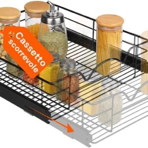 Avilia - Portaoggetti in Metallo da 20 kg, Lavello Cucina Estraibile, Ripiano Scorrevole per Dispensa e Mobili Bassi, Cassetto 53,8 x 36 x 9H cm, Salvaspazio