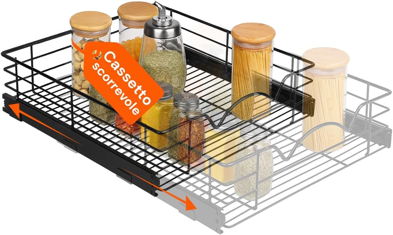 Avilia - Portaoggetti in Metallo da 20 kg, Lavello Cucina Estraibile, Ripiano Scorrevole per Dispensa e Mobili Bassi, Cassetto 53,8 x 36 x 9H cm, Salvaspazio