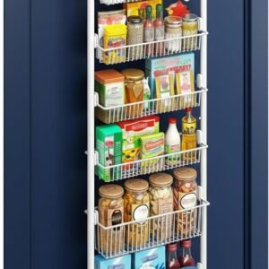Avilia - Scaffale dietro la porta a 6 ripiani - Organizer per bagno e cucina con ventose antiscivolo - Scaffale verticale salvaspazio per spezie, detersivi, shampoo - Installazione senza foratura, senza foratura