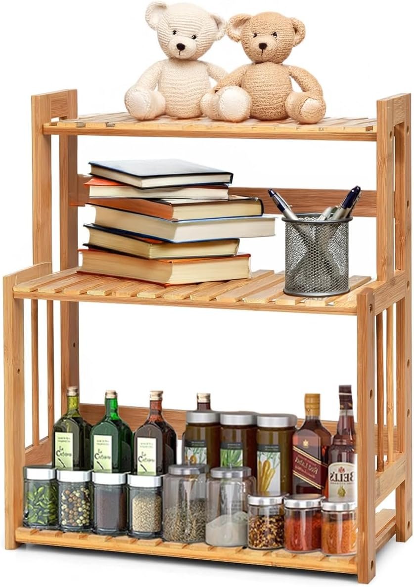 Avilia Scaffale in Bambù 3 Ripiani 42 x 18 x 53 cm - Organizzatore Multiuso, Capacità 20 kg - Scaffale Stabile ed Ecologico, Facile da Montare - per Bagno, Cucina o Ufficio