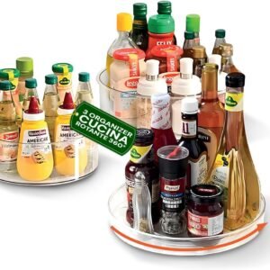 Avilia Set di 3 Portaspezie in PET Trasparente Multifunzione Girevole a 360° per Cucina e Bagno, Barattoli per Condimenti, Bottiglie, Sempre Visibili e Accessibili