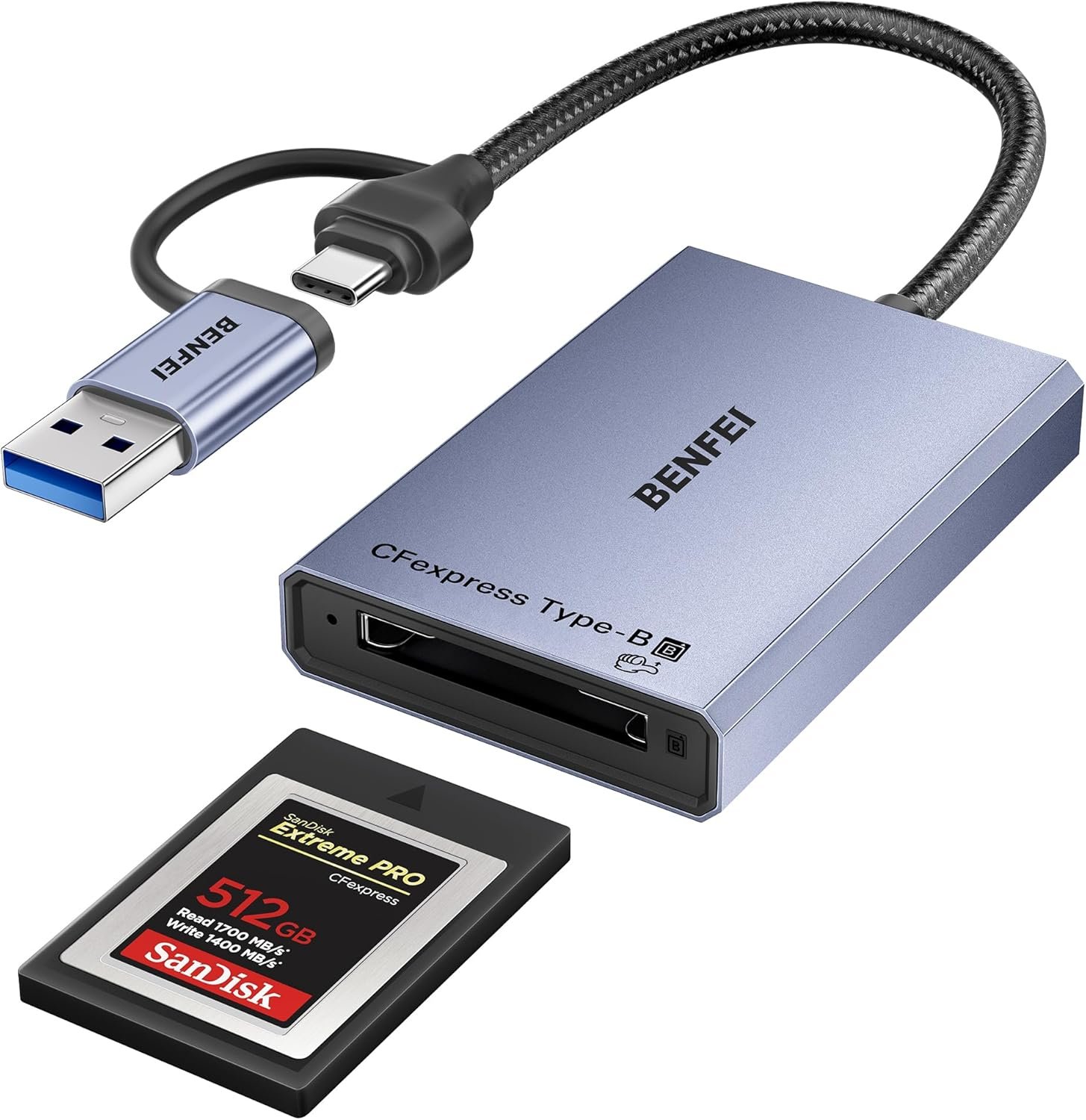 BENFEI CFexpress Type B Card Reader with USB 3.2 (Gen 2) 10Gbps 2-in-1 USB-C&USB-A CFexpress Type B Adapter Compatible with Windows/Mac/Linux/Android - Image 2