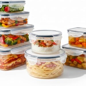 Baroni Home Set 16 Pezzi Contenitori per Alimenti in Plastica, 8 Contenitori e 8 Coperchi, Contenitori Ermetici Salvafreschezza Impilabili, per Microonde Lavastoviglie Frigorifero