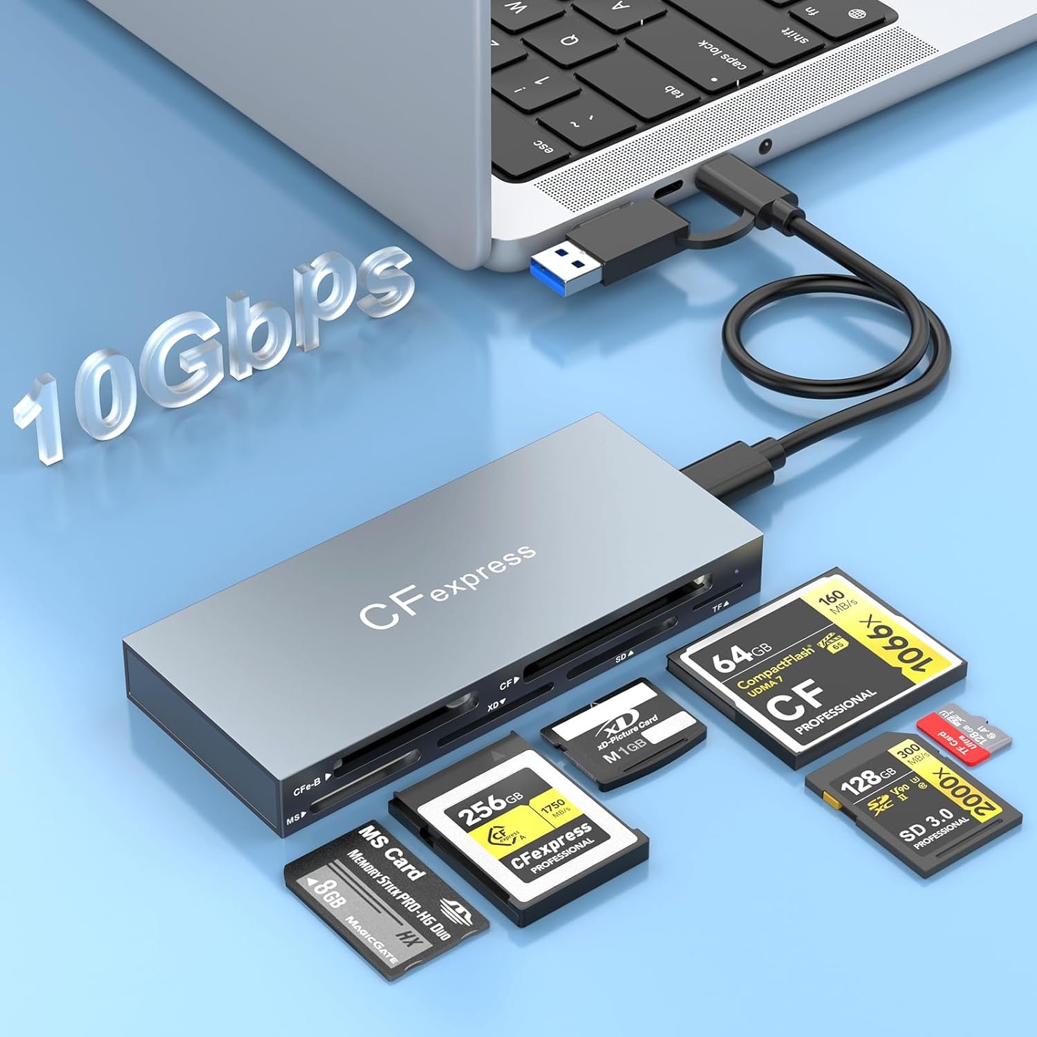 CFexpress Card Reader Type B 8 in 1, Multiple CF Express Reader for CFexpress Reader Type B/CF/XD/MS/TF/SD, CFexpress Reader Adapter Type B for Windows/Mac/Linux/Android - Image 2