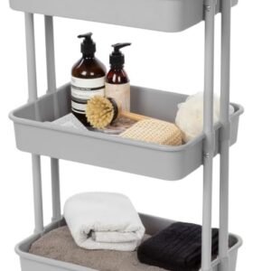 Carrello Compactor a 3 Ripiani con Ruote - Carrello da Cucina e Porta Attrezzi in Metallo e Plastica Grigio - Organizzatore Salvaspazio per Casa e Ufficio