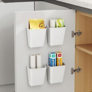 Collazoey 4 pz Scatole portaoggetti autoadesive fissate al muro Scatola portaoggetti per porta dell'armadio da cucina per armadietto da bagno, frigorifero, piccoli oggetti, scatola portaoggetti