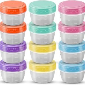 Confezione da 12 contenitori ermetici per piccoli alimenti, 78 ml, barattoli di plastica con coperchi riutilizzabili, piccoli contenitori per alimenti per conservare snack, salse, spezie, ecc. (4,5 x 6 cm)