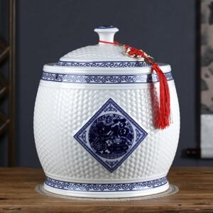 Contenitori Per Cereali, Contenitori Per Alimenti Secchi Ermetici, Set Di Contenitori Per Farina, Zucchero, Cereali E Contenitori Per Dispensa, Contenitore Per Riso In Ceramica, Secchio Per Riso(Blue,