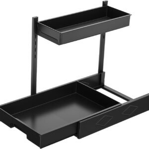 Cozary Organizer salvaspazio da cucina sotto il lavello, cassetto scorrevole a 2 livelli, design a forma di L regolabile in altezza per carrello portaoggetti ad angolo, carrello dispensa da cucina per bagno