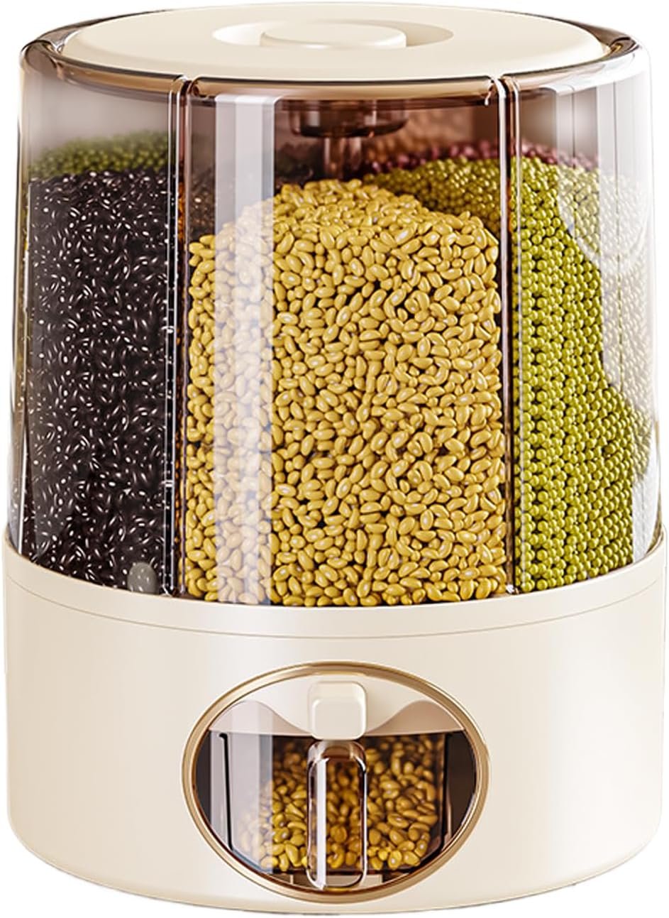 Dispenser per riso, contenitore ermetico con divisori, anti-moscerino, anti-umidità, per dispensa, cucina, ristorante, miglio, cereali, fagioli, farina, avena, cottura, cottura