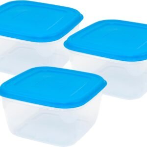GIO'STYLE Set 3 Contenitori Ermetici per Alimenti - 0,5L + 1L + 1,5L - Made in Italy - Quadrati - Adatti per Frigorifero, Freezer, Microonde - Linea Ermetica