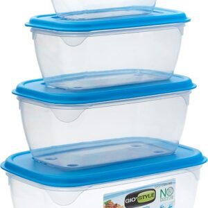 GIO'STYLE Set 4 Contenitori Ermetici per Alimenti - 0,5L + 1L + 1,5L + 2L - Made in Italy - Rettangolari - Adatti per Frigorifero, Freezer, Microonde - Linea Ermetica