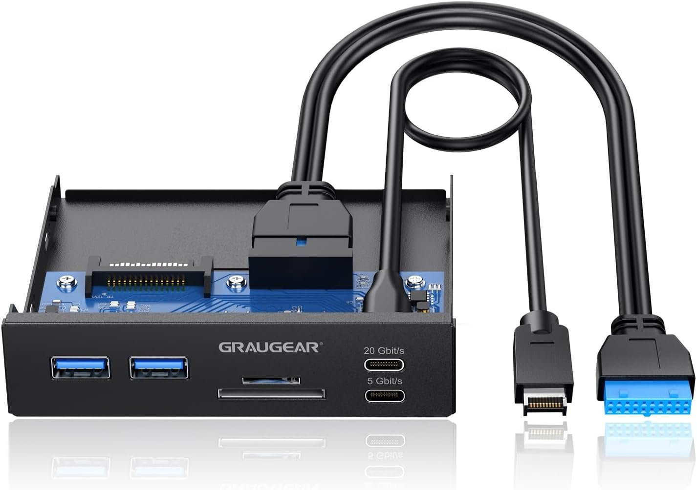 GRAUGEAR | Multi Faceplate | 2xUSB-C & 2xUSB-A HUB | SD/Micro SD Card Reader | Type-C USB 3.2 Gen2 2x2 20/Gbps | 6 Front Interfaces for 3.5 Inch | 19-Pin & A-Key 20-Pin | G-MP01CR - Image 2