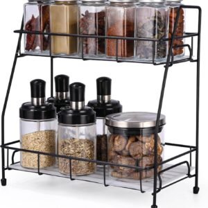 Generico Portaspezie da Cucina in Metallo - Scaffale da Cucina Salvaspazio a 2 Ripiani Portaspezie Moderno e Robusto per Spezie, Barattoli, Oli e Condimenti - Design Elegante Nero Opaco