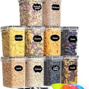 GoMaihe Set di 10 Contenitori per Alimenti in Plastica ermetici da 1,6 L con Coperchi, Senza BPA - Barattoli da Cucina per Pasta, Farina, Cereali, Nero