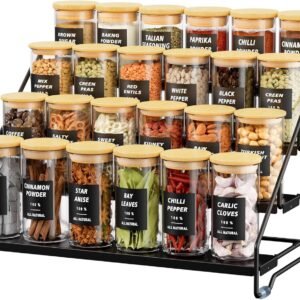 Gucass Portaspezie per Cucina, Portaspezie in Metallo Salvaspazio a 4 Livelli, Supporto Regolabile Portaspezie, Organizzatore per Spezie per Mobiletto da Cucina, Nero