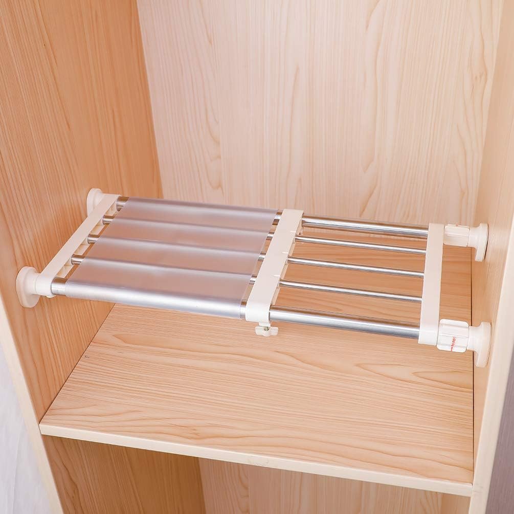 Hershii, Aste Estensibili in Metallo Fai-da-Te Tensionamento Scaffale Organizzatore Divisori Armadio Separato Cucina Bagno Armadio Avorio 40-60 cm/15,74-23,62 Pollici