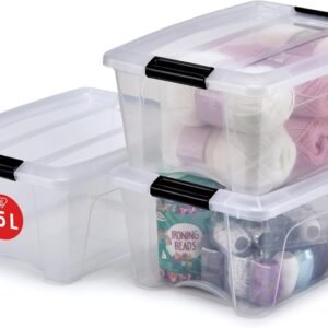 Iris Ohyama NTB-15 Scatole portaoggetti con coperchio, 15 l, confezione da 3, trasparenti, clip di chiusura, modellabili, maniglia, per camera, guardaroba, ufficio, organizer, senza BPA, NTB-15