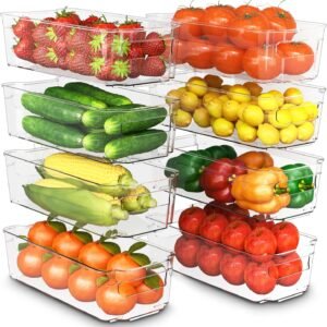 KICHLY - Cestini trasparenti per dispensa - Set di 8 contenitori - Contenitori organizzativi per cucina, dispensa, armadietti, scaffali, bagno - Senza BPA (Trasparente)