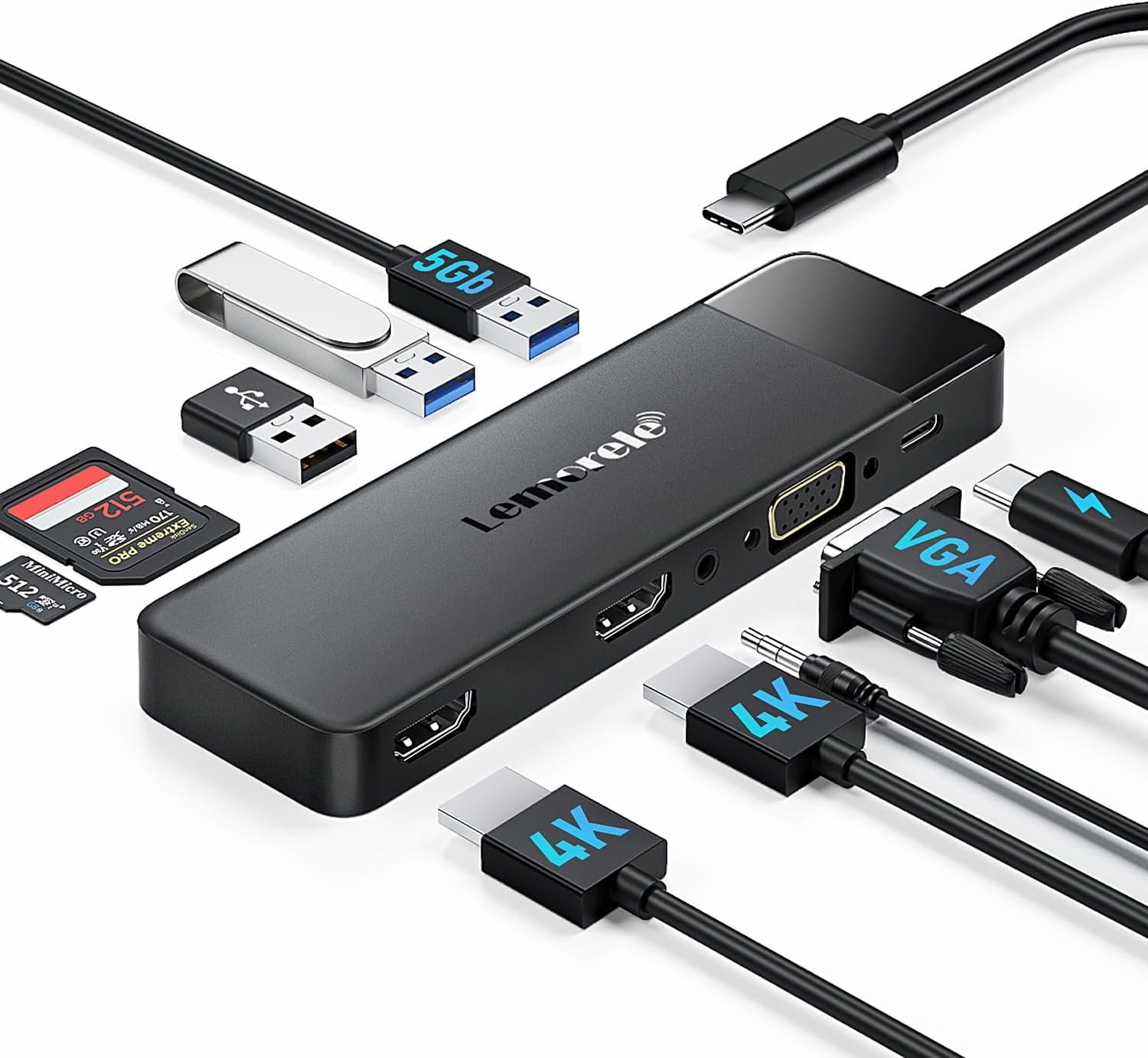 Lemorele USB C Hub Docking Station 3*Display -10 in 1, Dual Monitor with 2 HDMI 4K, VGA, AUDIO, 3 USB 3.0/2.0, PD 100W, SD/TF, Docking Station to MacBook/DELL/Windows/HP/Surface - Image 2