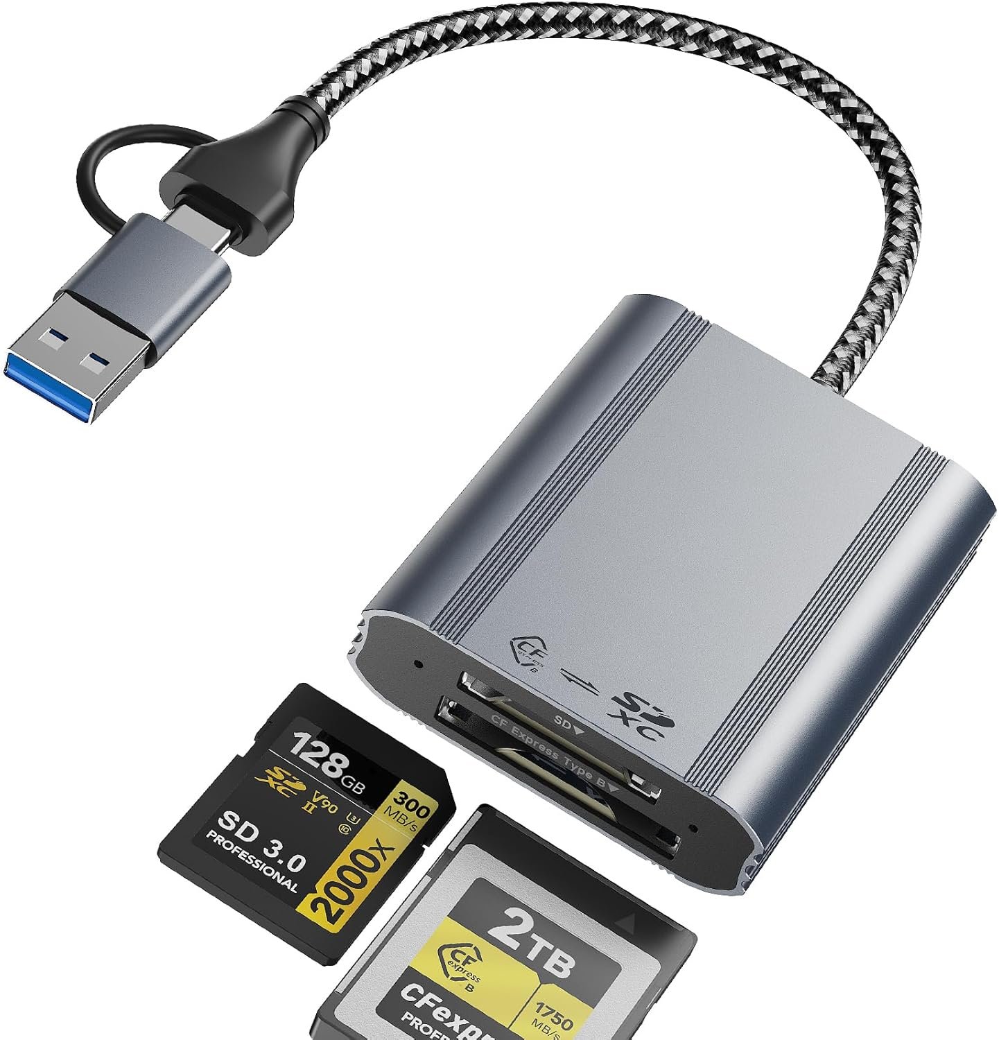 Lettore 2 in 1 CFexpress Tipo B e Lettore di Schede SD, USB 3.2 Gen 2 in Alluminio, Interfaccia USB-C/USB-A, Adattatore per Schede CFexpress da 10 Gbps, Compatibile con Windows/Mac/Linux/Android - Image 2