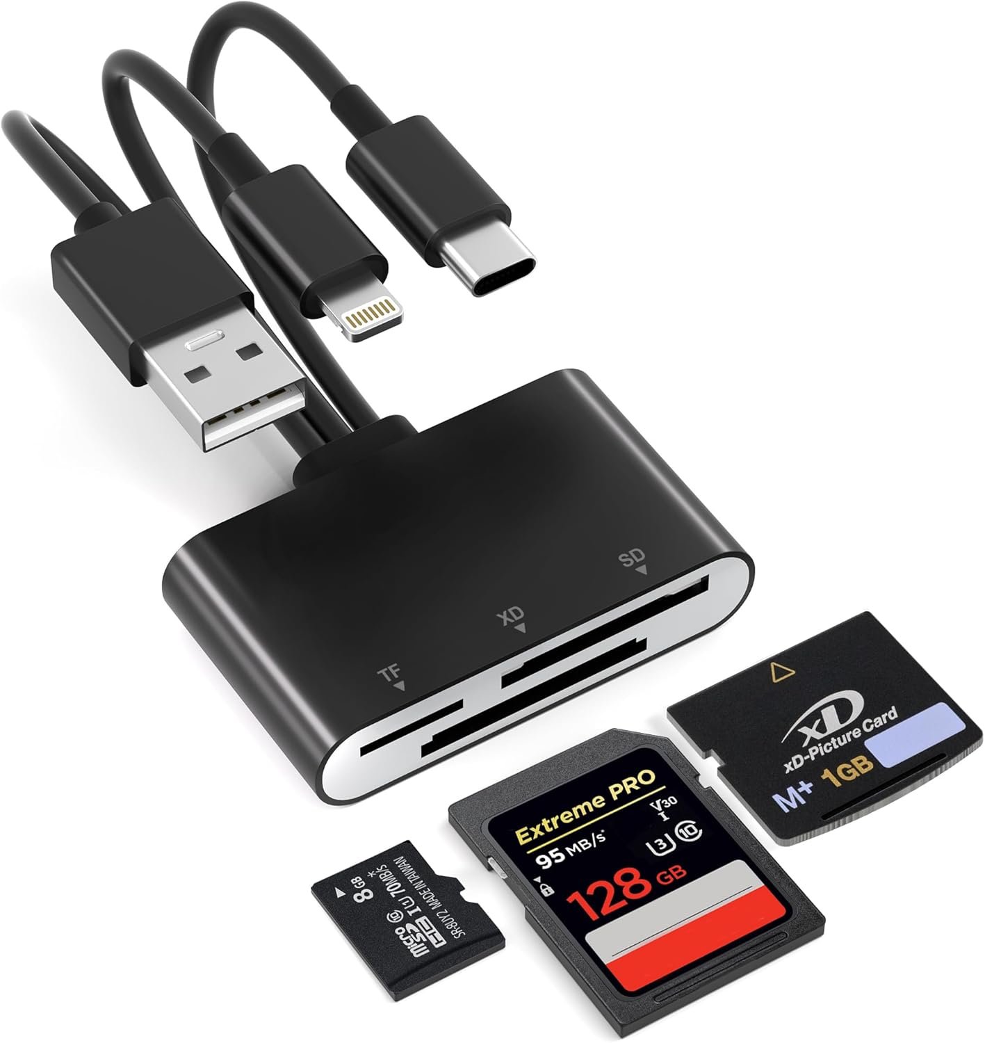 Lettore Schede XD, Adattatore SD per iPhone, Adattatore Schede di Memoria SD/TF/XD 3 in 1 per Dispositivi Lightning/USB C/USB A, Lettore TF Card per iPhone 17/16/15/14, iPad, MacBook, Android, PC - Image 2