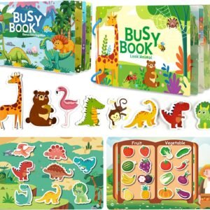 Libro Montessori 2 Pezzi per Bambini 1 2 3 4 5 Anni, Libro Tranquillo, Libro di Attività per Imparare Animali, Colori, Forme, Frutta, Verdura, Veicoli, Cibo e Dinosauri