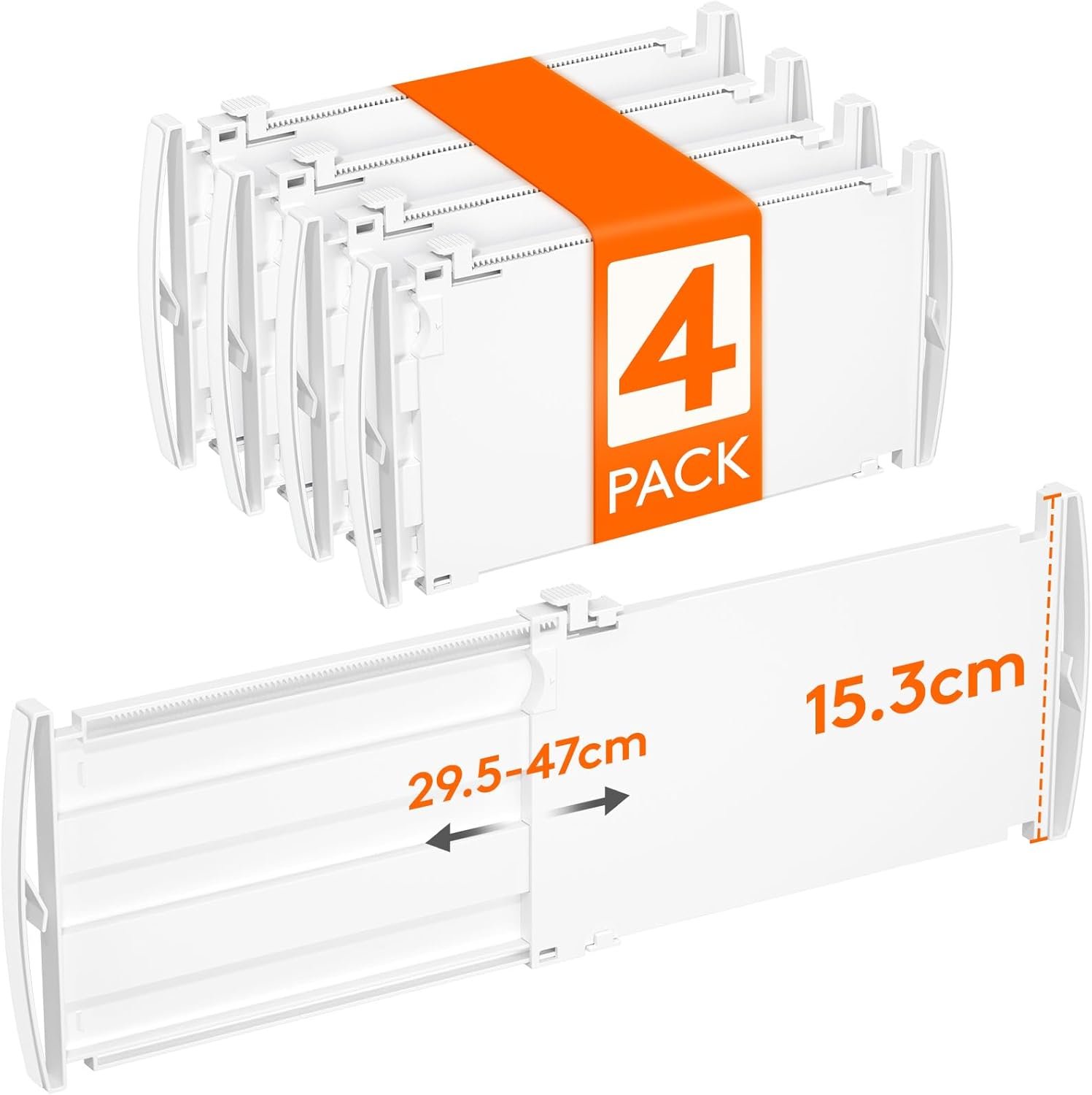 Lifewit 4 Drawer Separators Adjustable Drawer Dividers for Interior Internal Length 29.5-47cm and Height >15.5cm, Drawer Organizer for Closet, Dresser, Desk, Kitchen, White