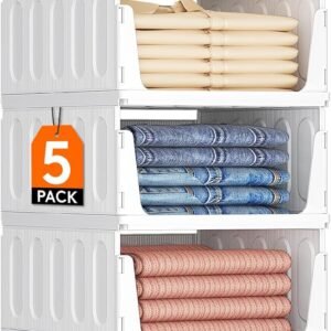 Lifewit 5 Pcs Storage Organizer Interior Storage Organizer Storage Boxes Clothes Storage Containers with Drawers, Space-Saving Drawer Storage Boxes for Kitchen, Bathroom and Bedroom, 24L, White