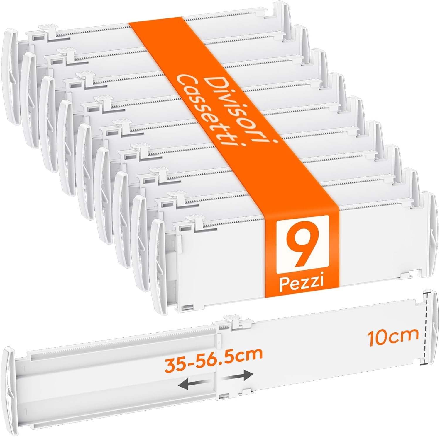 Lifewit 9 Pcs Drawer Separators Adjustable Internal Wardrobe Dividers Drawer Organizer Bathroom Kitchen Office Accessories 35-55cm Length 10.5cm Height 10.5cm