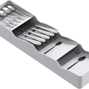 Lifewit Cutlery Tray Drawer Cutlery Tray for Kitchen, Plastic Cutlery Holder for Spoons, Forks and Knife, Cutlery Organizer, Grey, 38cm Depth, 1 Piece