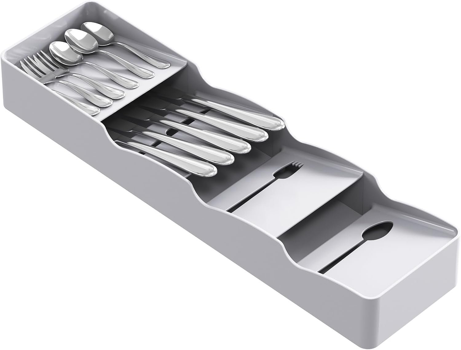 Lifewit Cutlery Tray Drawer Cutlery Tray for Kitchen, Plastic Cutlery Holder for Spoons, Forks and Knife, Cutlery Organizer, Grey, 38cm Depth, 1 Piece
