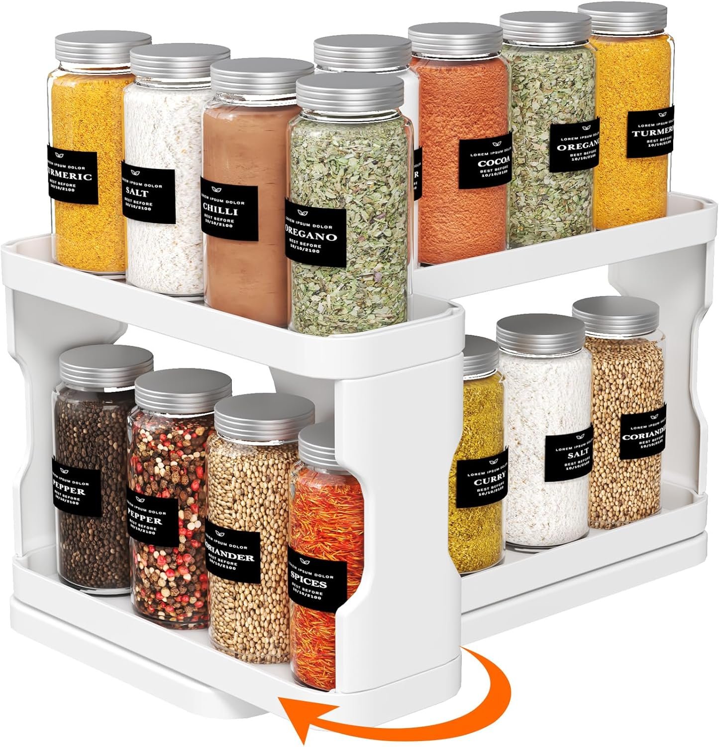 Lifewit Kitchen Spice Rack 2 Shelves Non-Slip 29 x 15 x 23 cm, Space Saving Spice Rack for Kitchen Cabinet, Plastic, Spice Organizer