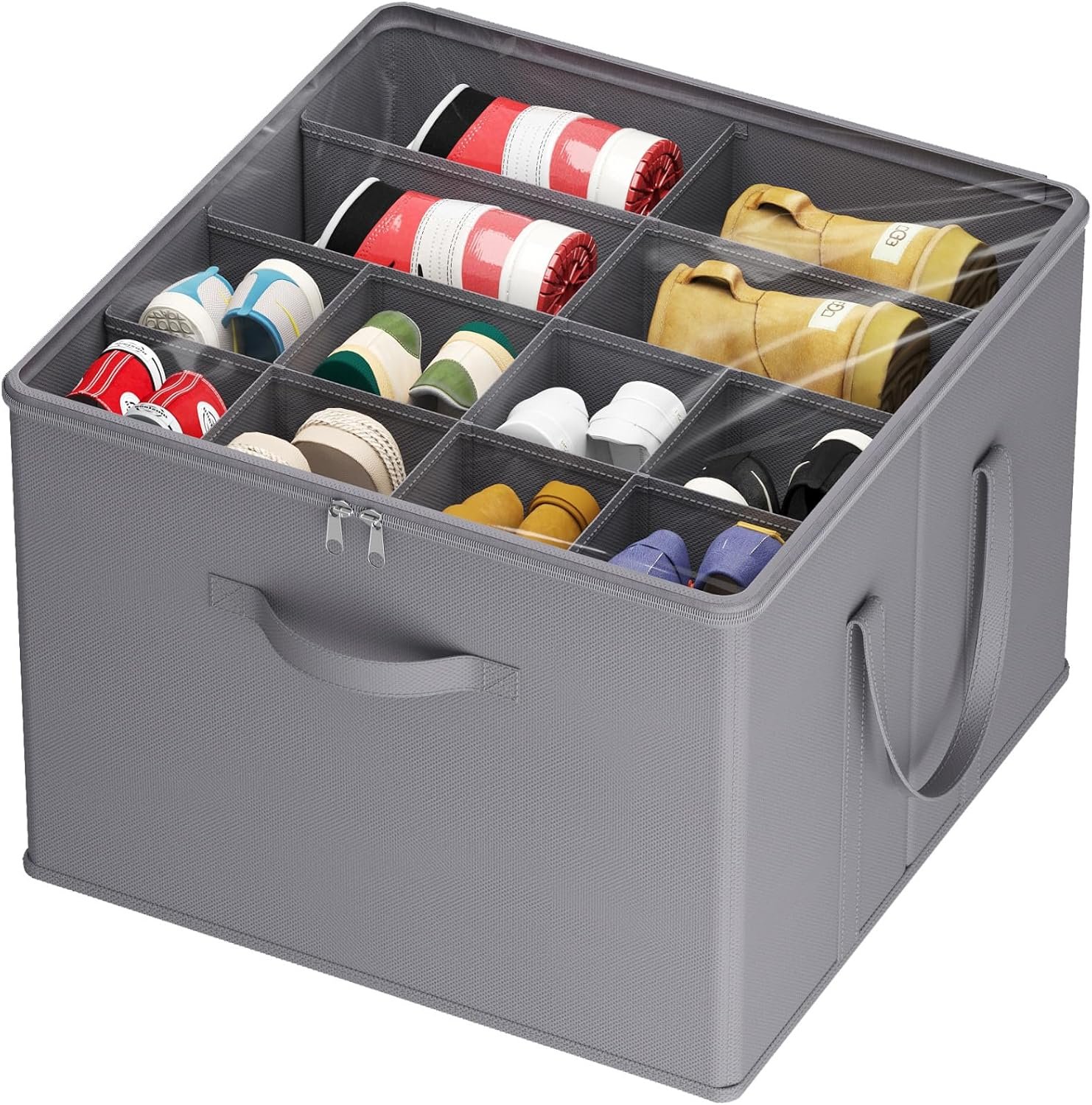 Lifewit Organizer per Armadio per Scarpe Pieghevole, Scatole per Scarpe Salvaspazio con Coperchio per 12-16 Paia, Organizer per Scarpe con Supporto Inferiore e Manici Rinforzati, Grigio