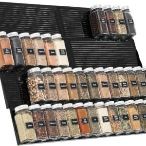 Lifewit Portaspezie da Cucina 8 Pezzi, Portaspezie Salvaspazio Estensibile da 33 cm a 66 cm, Organizer per Cassetto Regolabile per Mensola da Cucina per Condimenti, Sciroppi, Oli, Contenitori, Medicinali, Nero