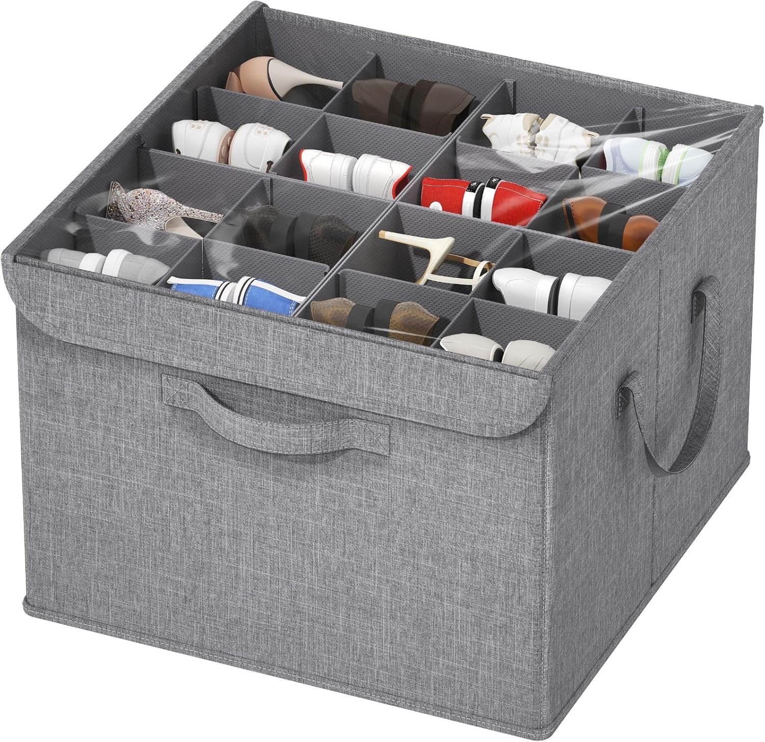 Lifewit Scarpiera Scatola Portaoggetti, Organizer per Scarpe Pieghevole, Divisori Regolabili con Coperchio Trasparente, Scarpiera con Supporto Inferiore e Maniglie Rinforzate, Grigio, 4-16 Paia