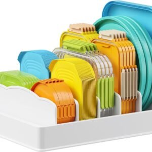 Lifewit Supporto per Coperchio 33 cm, Scolapiatti Salvaspazio con 5 Divisori Regolabili, Contenitori da Cucina per Cassetto, Divisorio Grande per Piatti e Armadi, Bianco