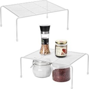 Lonian Organizer per armadietti da cucina, scaffale portaoggetti per casa e cucina, griglia metallica per armadietti da cucina, ripiano, dispense, cibo e utensili (confezione da 2)