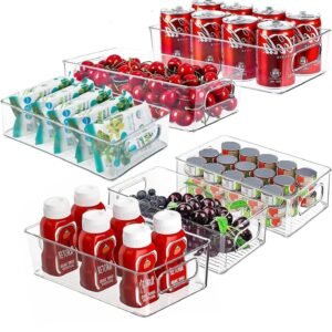 Mkitnvy Organizer per frigorifero, set di 6 contenitori per frigorifero impilabili, trasparente per frigorifero salvaspazio per cucina, congelatore, dispensa, armadietti, senza BPA