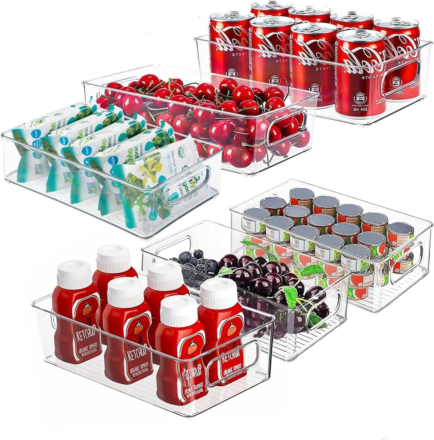 Mkitnvy Organizer per frigorifero, set di 6 contenitori per frigorifero impilabili, trasparente per frigorifero salvaspazio per cucina, congelatore, dispensa, armadietti, senza BPA