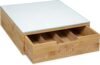 Mobile porta cialde e capsule caffè - Organizer in legno con ripiano in vetro bianco lucido e cassetto salvaspazio, 30 x 30 x 10 cm, porta macchina da caffè, postazione caffè per cucina e ufficio